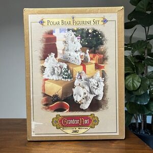 2002 Grandeur Noel Polar Bear Collectible Figurines Set Christmas Holiday Decor